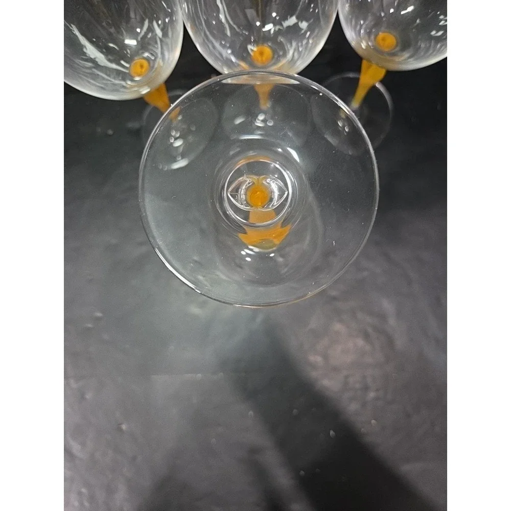 Mikasa Crystal Tuscan Wine Glasses, Yellow‎ Stem, Set of 4, Art Deco Drinkware